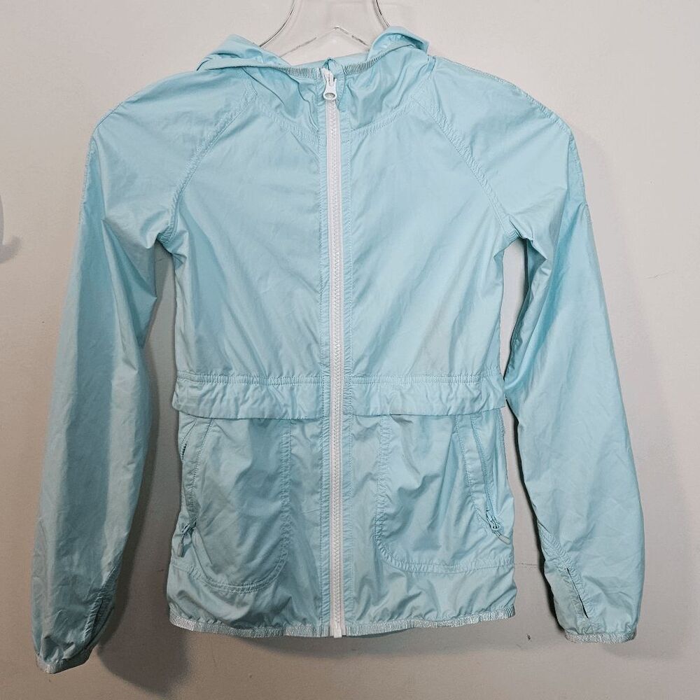 Ivivva Pactive Full Zip Long Sleeve Hooded Windbreaker Jacket Girls Blue Size 7